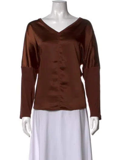 Pre-owned Melissa Nepton V-neck Long Sleeve Top In Brown