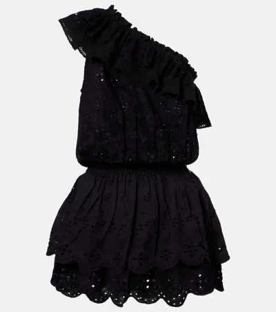 Melissa Odabash Bree Broderie Anglaise One-shoulder Cotton Minidress In Black