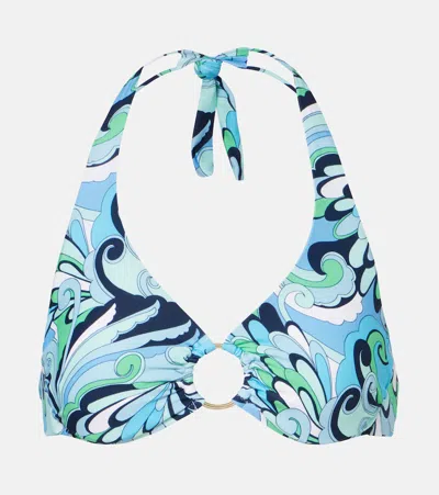 Melissa Odabash Brussels Printed Ring-detail Bikini Top In Blue