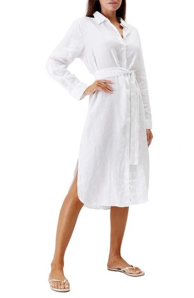 Melissa Odabash Dania Long Sleeve Linen Cover-up Shirtdress In White