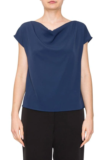 Melloday Drape Cowl Neck Top In Navy