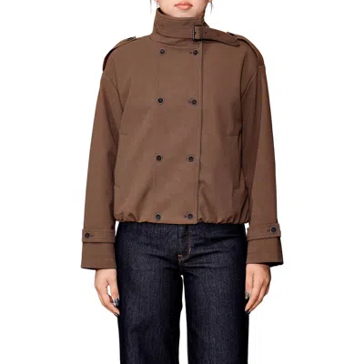 Melloday Faux Leather Cropped Trench Jacket In Brown