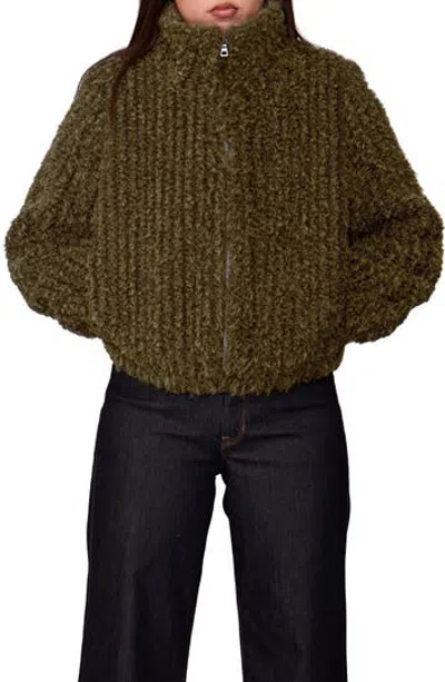 Melloday High Pile Fleece Zip Jacket In Green