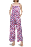 Melloday Patterned Pocket Jumpsuit In Blue Red Print