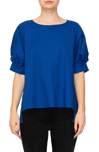 Melloday Puff Sleeve Popover High-low Top In Navy