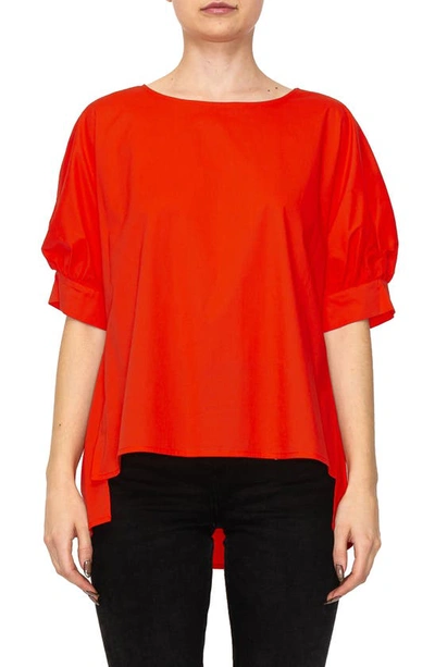 Melloday Puff Sleeve Popover High-low Top In Orange