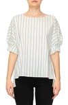 Melloday Puff Sleeve Popover High-low Top In Stripe