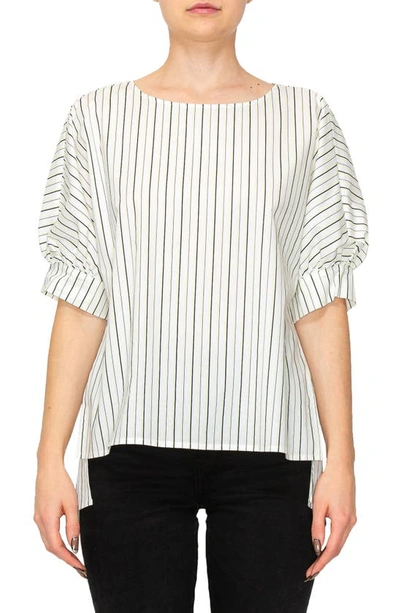Melloday Puff Sleeve Popover High-low Top In Stripe