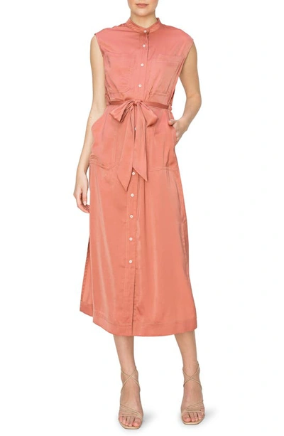 Melloday Sleeveless Button Front Satin Shirtdress In Praline