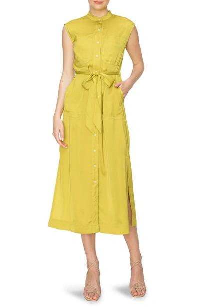 Melloday Sleeveless Button Front Satin Shirtdress In Tart