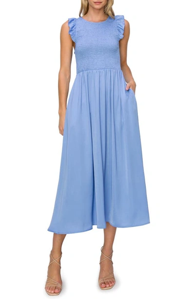 Melloday Sleeveless Smocked Bodice Midi Dress In Glacial Blue