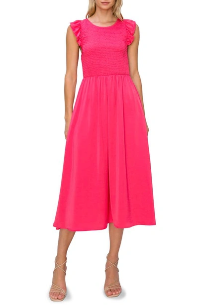 Melloday Sleeveless Smocked Bodice Midi Dress In Pink Cyclamen