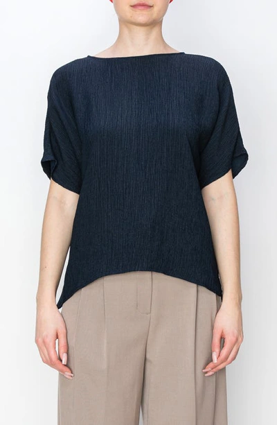 Melloday Textured Button Back Top In Navy