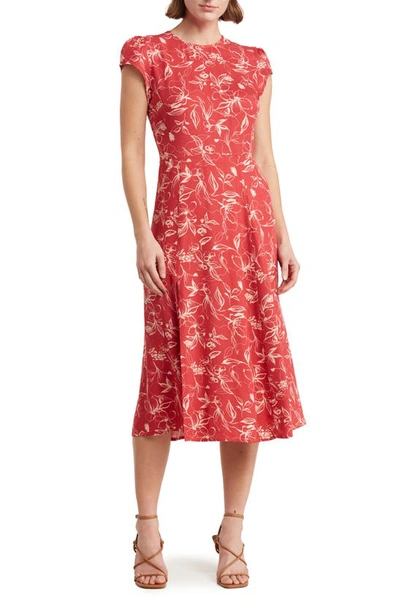 Melrose And Market Floral Print Side Slit Sheath Dress In Red Clay Sketch Floral