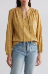 Melrose And Market Long Sleeve Tie Neck Top In Yellow- Beige Pine Floral