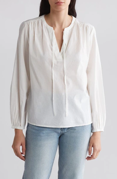 Melrose And Market Long Sleeve Tie Neck Top In White