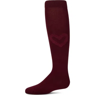 Memoi Kids'  Fuzzy Heart Embellished Knee Sock In Burgundy