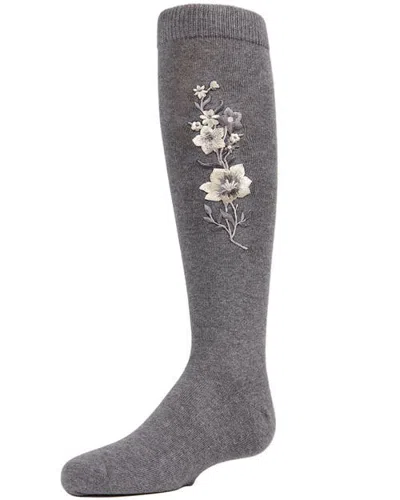 Memoi Kids'  High Climbers Embroidered Floral Knee-high Socks In Gray