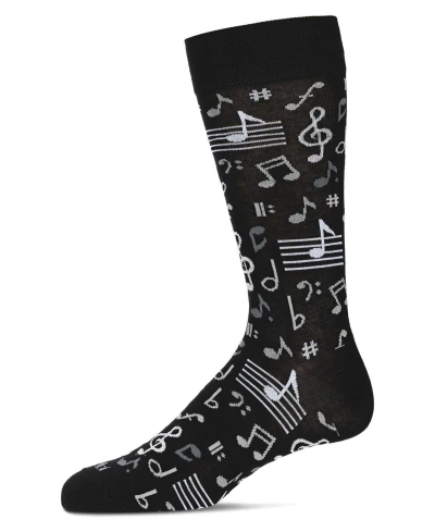 Memoi Men's Musical Notes Novelty Crew Socks In Black