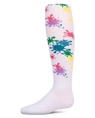 Memoi Kids'  Splatter Paint Opaque Stretch Tights In White