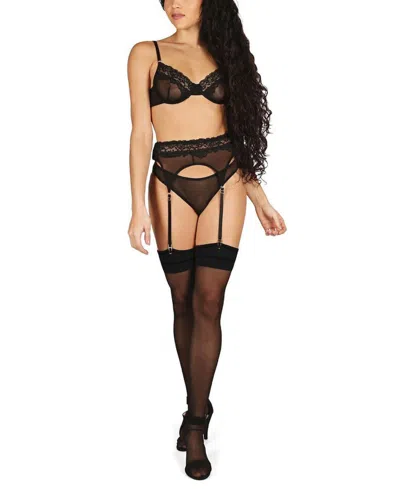 Memoi Women's Elena 3 Piece Garter Set In Black