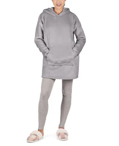 Memoi Women's Sherpa-lined Velour Hooded Lounger In Gull Gray