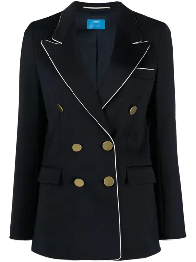 Merci Contrast-trim Double-breasted Blazer In Blue
