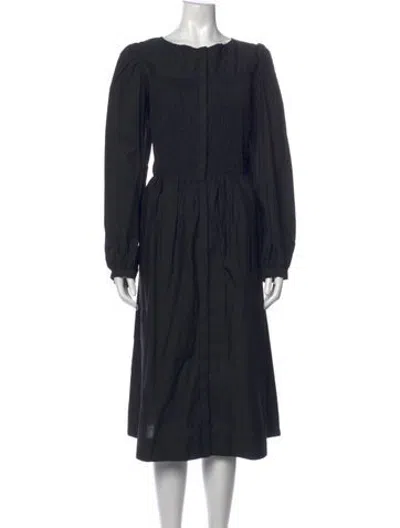 Pre-owned Merlette Crew Neck Midi Length Dress In Black