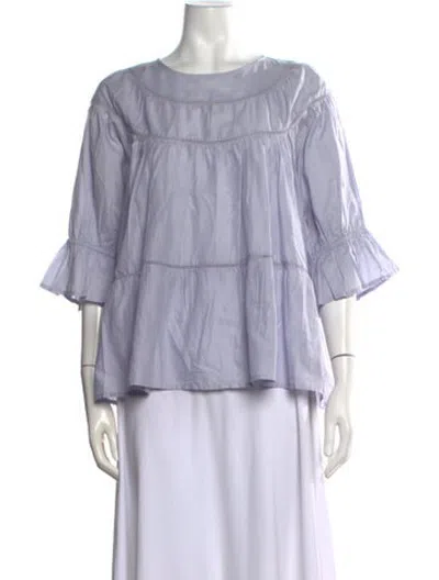 Pre-owned Merlette Crew Neck Three-quarter Sleeve Blouse In Blue