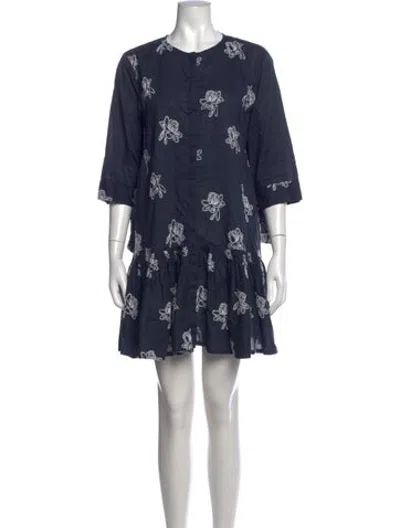 Pre-owned Merlette Floral Print Mini Dress In Blue