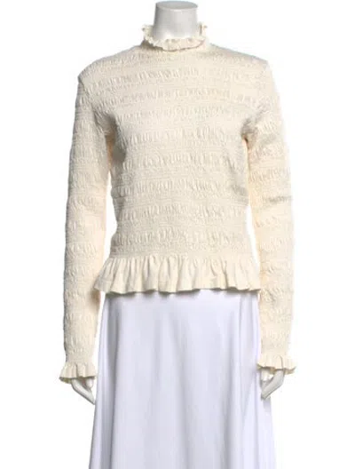 Pre-owned Merlette Mock Neck Long Sleeve Blouse In Neutrals