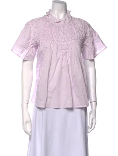 Pre-owned Merlette Mock Neck Short Sleeve Blouse In Pink