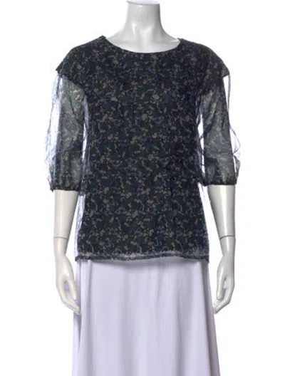 Pre-owned Merlette Silk Floral Print Blouse In Blue