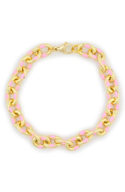 Meshmerise Enamel Chain Bracelet In Pink/ Gold