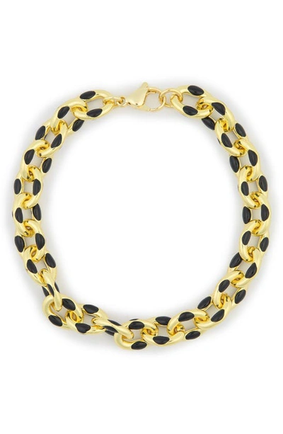 Meshmerise Enamel Chain Bracelet In Black/ Gold