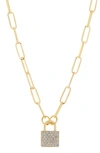 Meshmerise Pavé Diamond Padlock Pendant Necklace In Gold