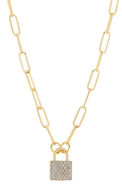 Meshmerise Pavé Diamond Padlock Pendant Necklace In Yellow