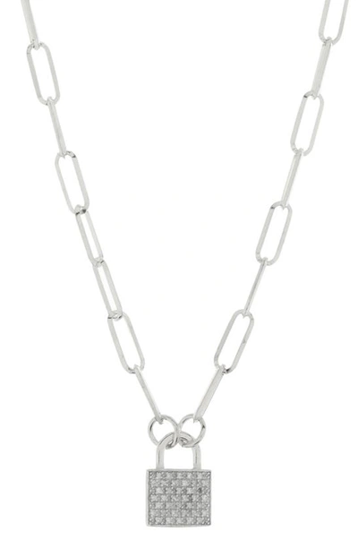 Meshmerise Pavé Diamond Padlock Pendant Necklace In Metallic