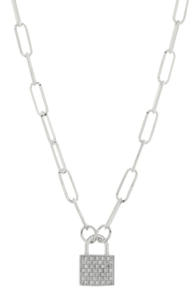 Meshmerise Pavé Diamond Padlock Pendant Necklace In Silver
