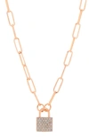 Meshmerise Pavé Diamond Padlock Pendant Necklace In Orange