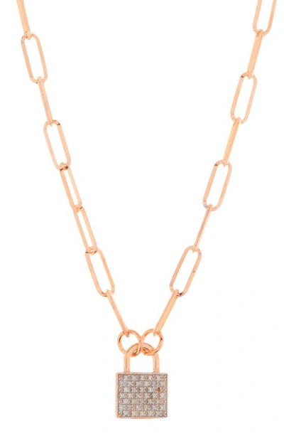 Meshmerise Pavé Diamond Padlock Pendant Necklace In Orange