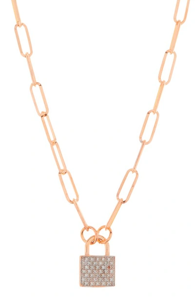 Meshmerise Pavé Diamond Padlock Pendant Necklace In Rose