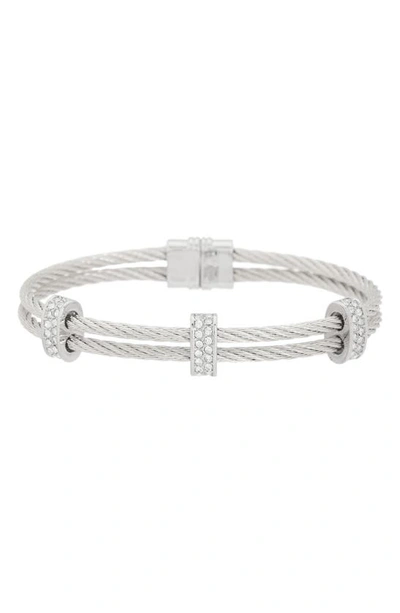 Meshmerise Pavé Diamond Station Bangle Bracelet In White Gold