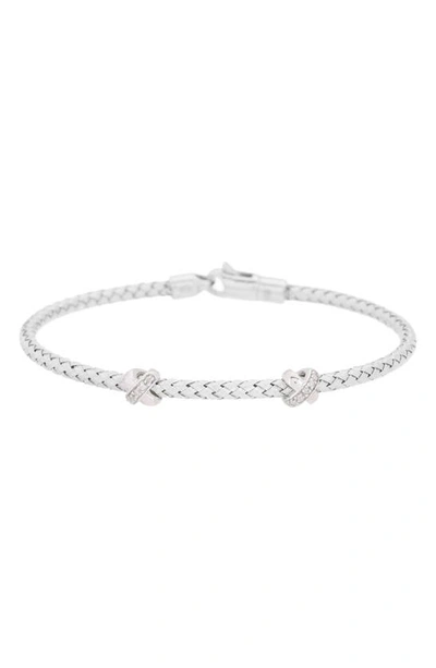 Meshmerise Pavé Diamond 'x' Bangle Bracelet In White Gold
