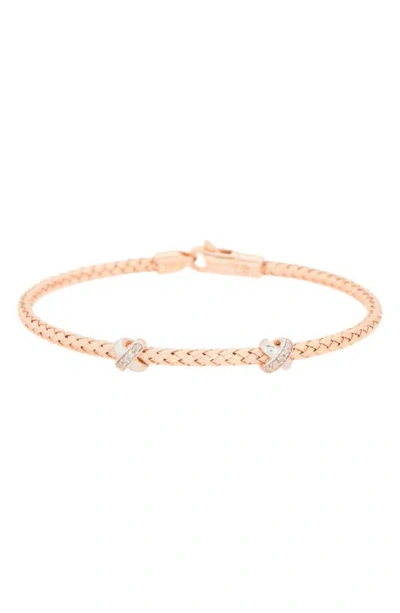 Meshmerise Pavé Diamond 'x' Bangle Bracelet In Rose Gold