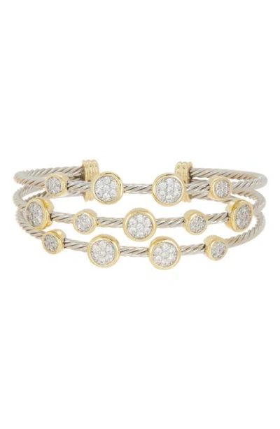 Meshmerise Two-tone Cz Wire Cuff Bracelet In Two Tone