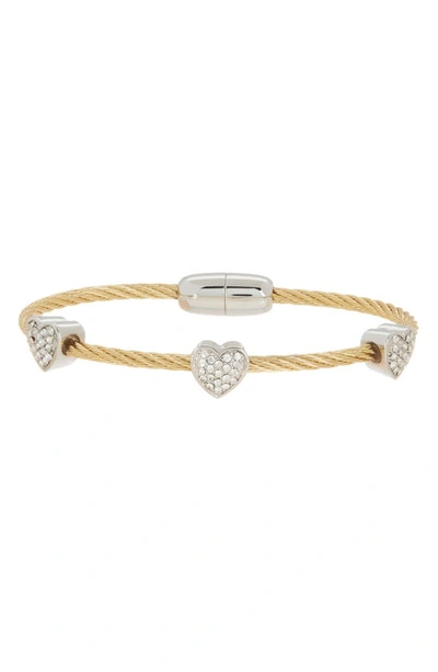Meshmerise Two-tone Wire Cz Station Bracelet In Yellow Gold