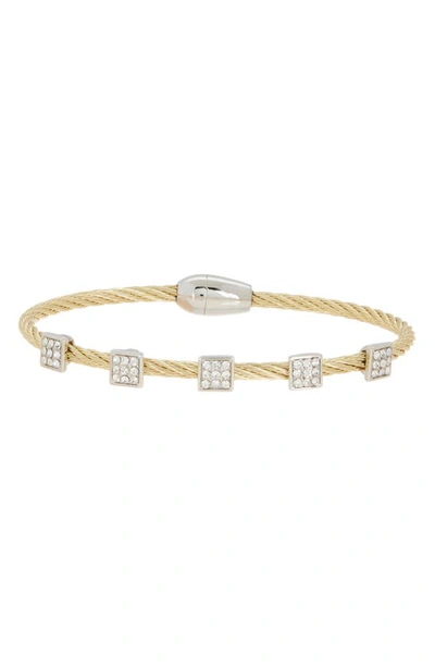 Meshmerise Two-tone Wire Cz Station Bracelet In Yellow