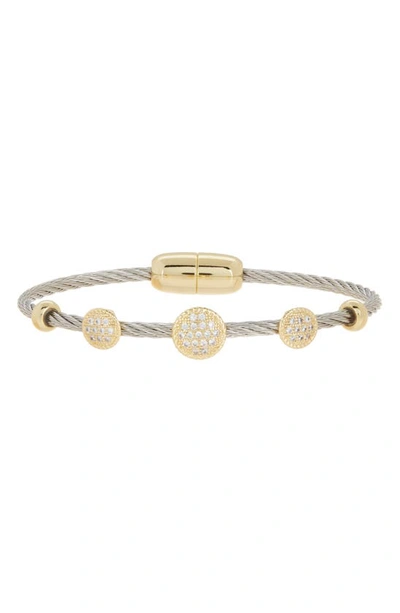 Meshmerise Two-tone Wire Cz Station Bracelet In Gold