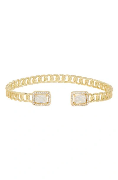 Meshmerise White Topaz Chain Cuff Bracelet In Gold
